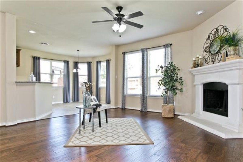    Family Room with Cast Stone Gas Fireplace 