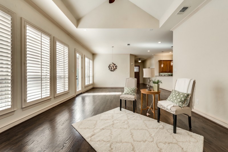    Family Room with Rich Hardwood Floors 