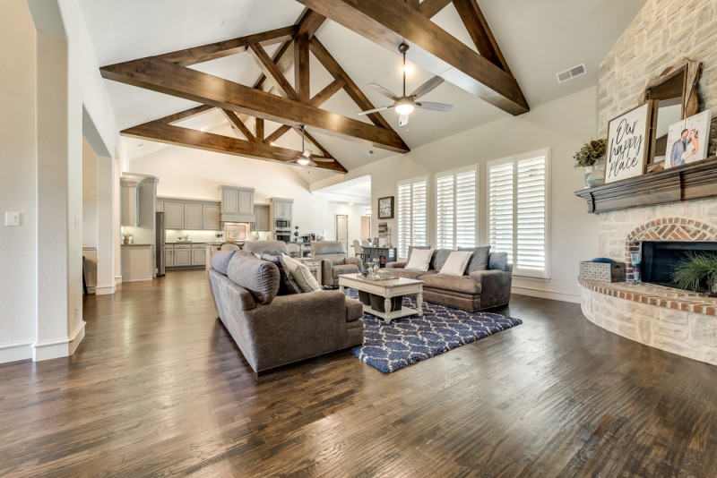    Gorgeous Ceiling and Fireplace are Focal Points in this Inviting Family Room 